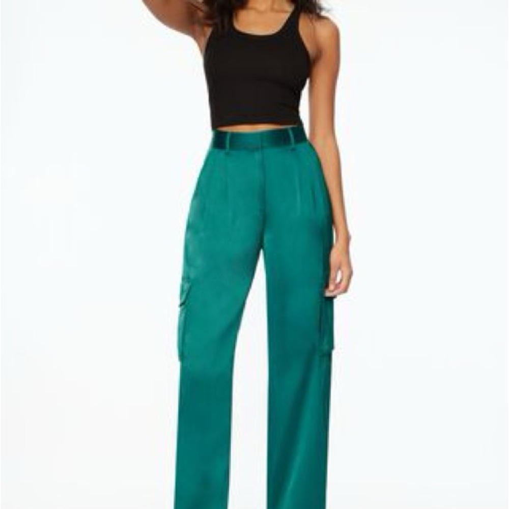 Dynamite satin High-Waisted cargo wideleg Pants
